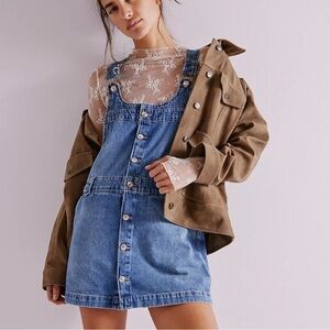 FREE PEOPLE EDDIE DENIM OVERALL MINI DRESS SKIRTALL XL NWT